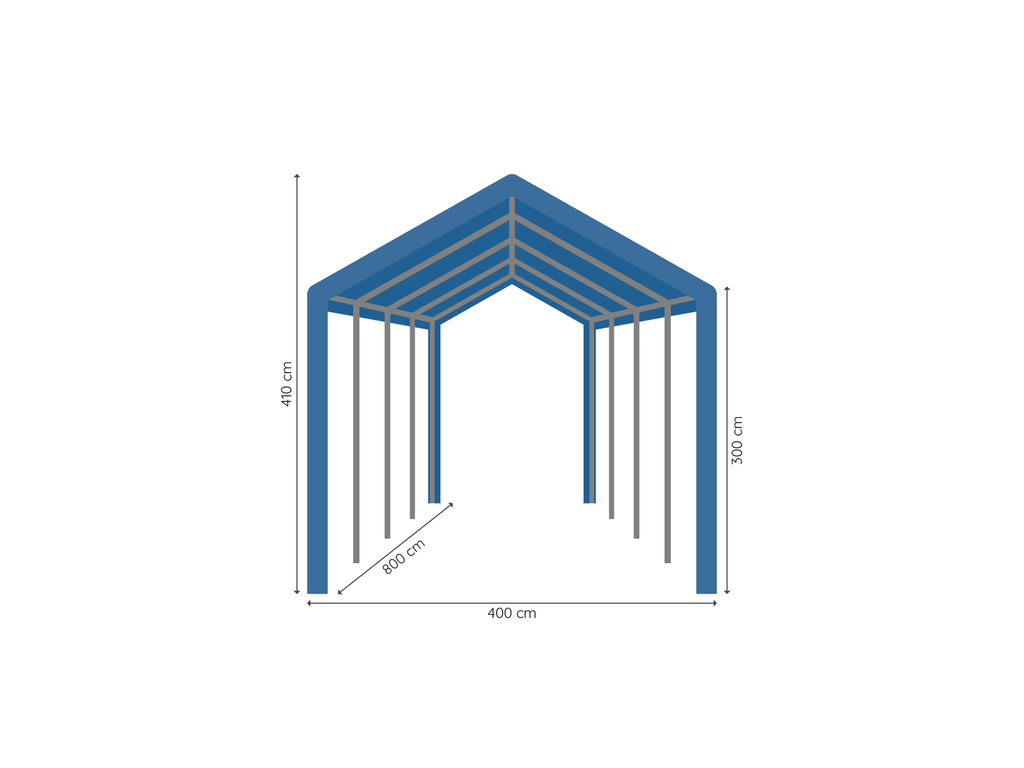 Opslagtent 4 x 8 m afmetingen