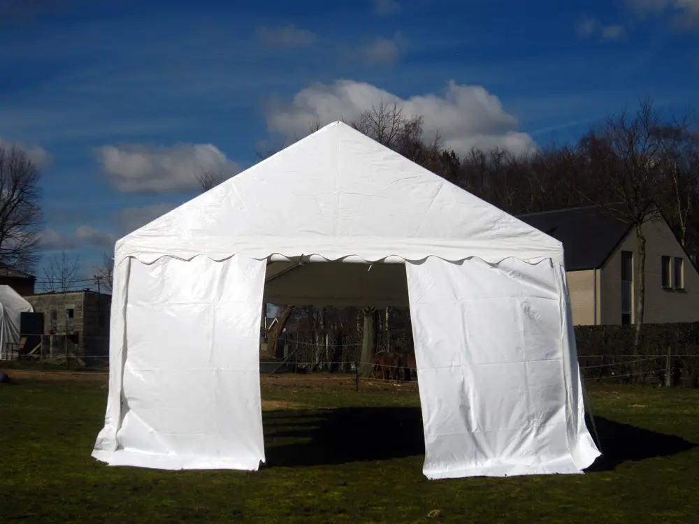 Pièce tonnelle : paroi transversale 3 mètres (PVC Basic (500 g/m²), Porte (étroite), Blanc)