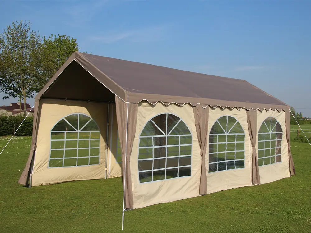 Tente de réception 4 x 8 m polyester taupe/beige (avec petit défaut)